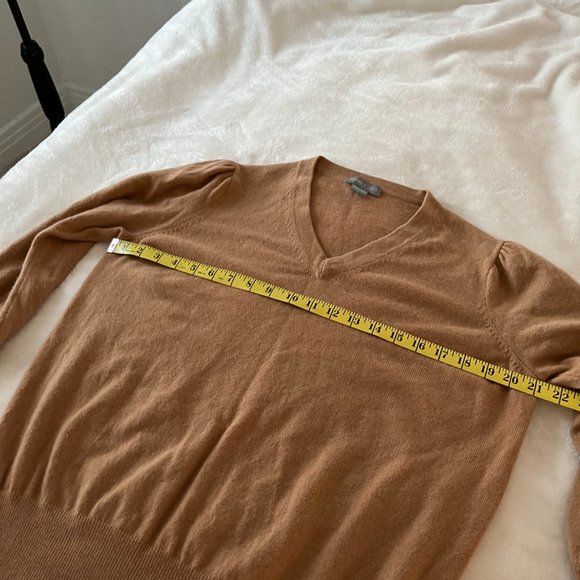 Annie + Otis Brown Tan Puff Sleeve Cashmere V Neck Sweater Women Women Large - Picture 6 of 8
